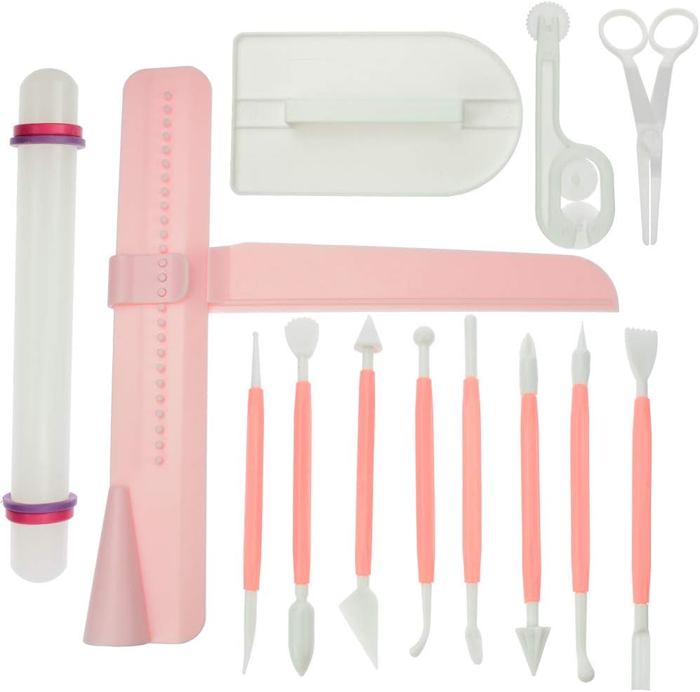 BIGTEDDY - Fondant Cake Decorating Tool w/Adjustable Scraper Icing Smoother Rolling Pin Trimmer Cutter Embosser Flower Scissor for Sugarcraft Gumpaste