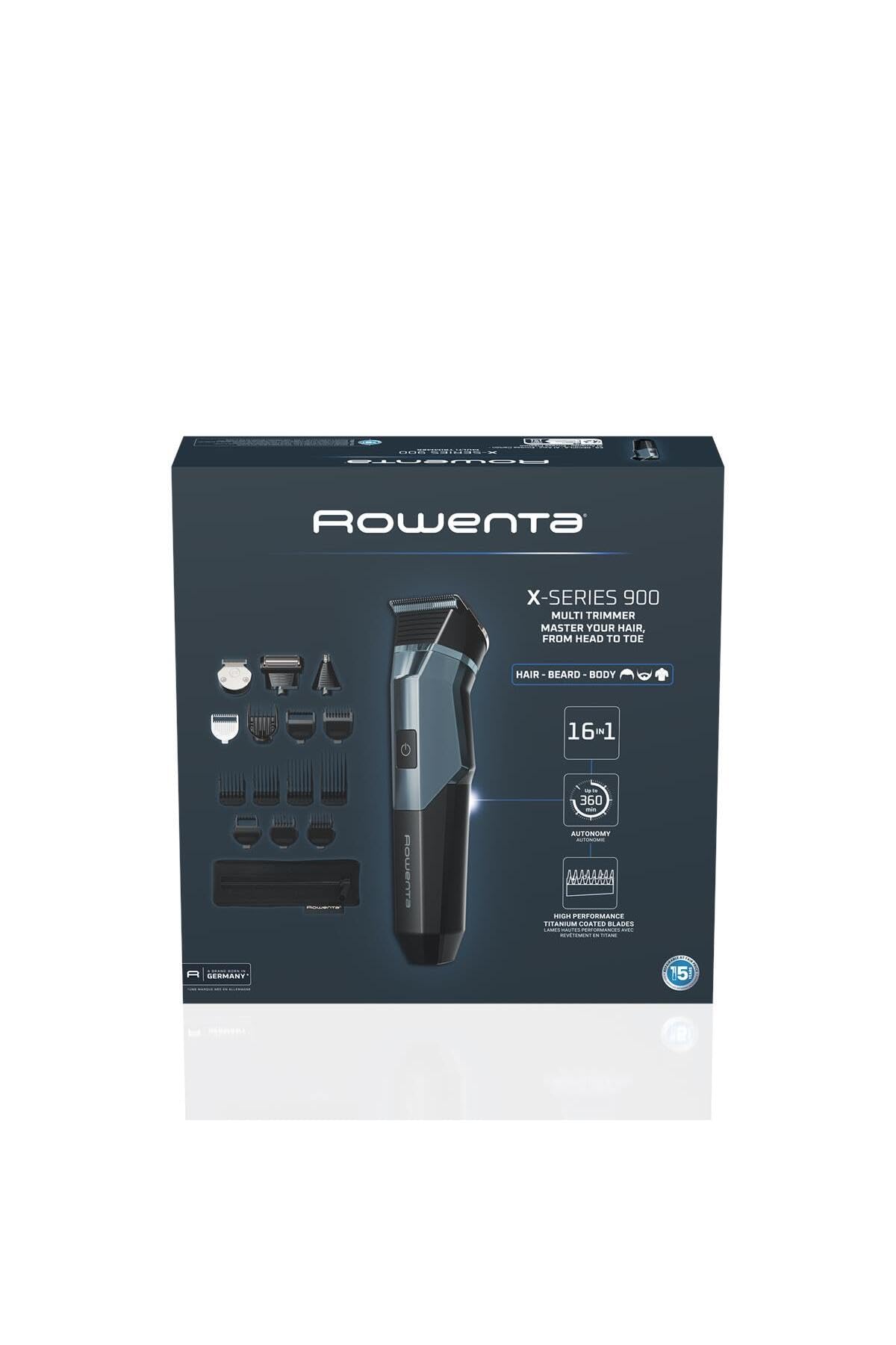 Rowenta X Series 900 wielofunkcyjny trymer do brody dla mężczyzn 16 w 1, tytanowe ostrza samoostrzące, minimalny czas pracy 200 minut, TN9710E0