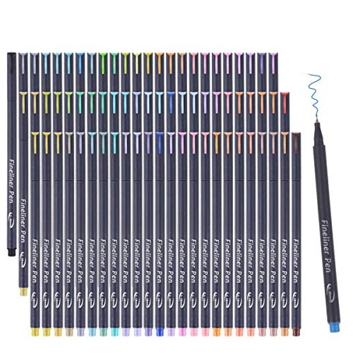 Tebik 80 Pack Journal Planner Pens Colored Pens, 72 Assorted Colors Drawing Pens with 8 Different Stencils, Perfect for Dotted Journal Planner Writing Note Calendar Coloring Office School Supplies