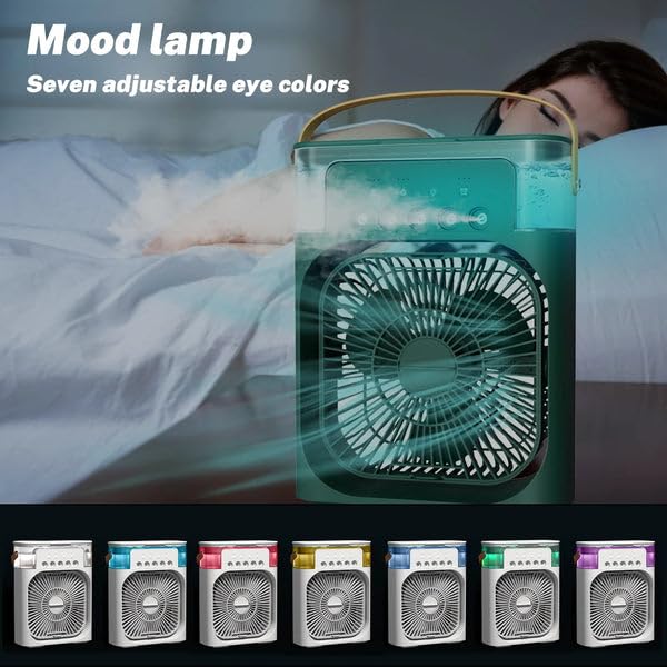 Image of Mabron Portable Mini Air Cooler | Personal Air Conditioner Fan | 7 Color LED Light, 3 Speed, 1 /2 /3H Timer | USB Air Cooler for Home Office Desk | Multicolor