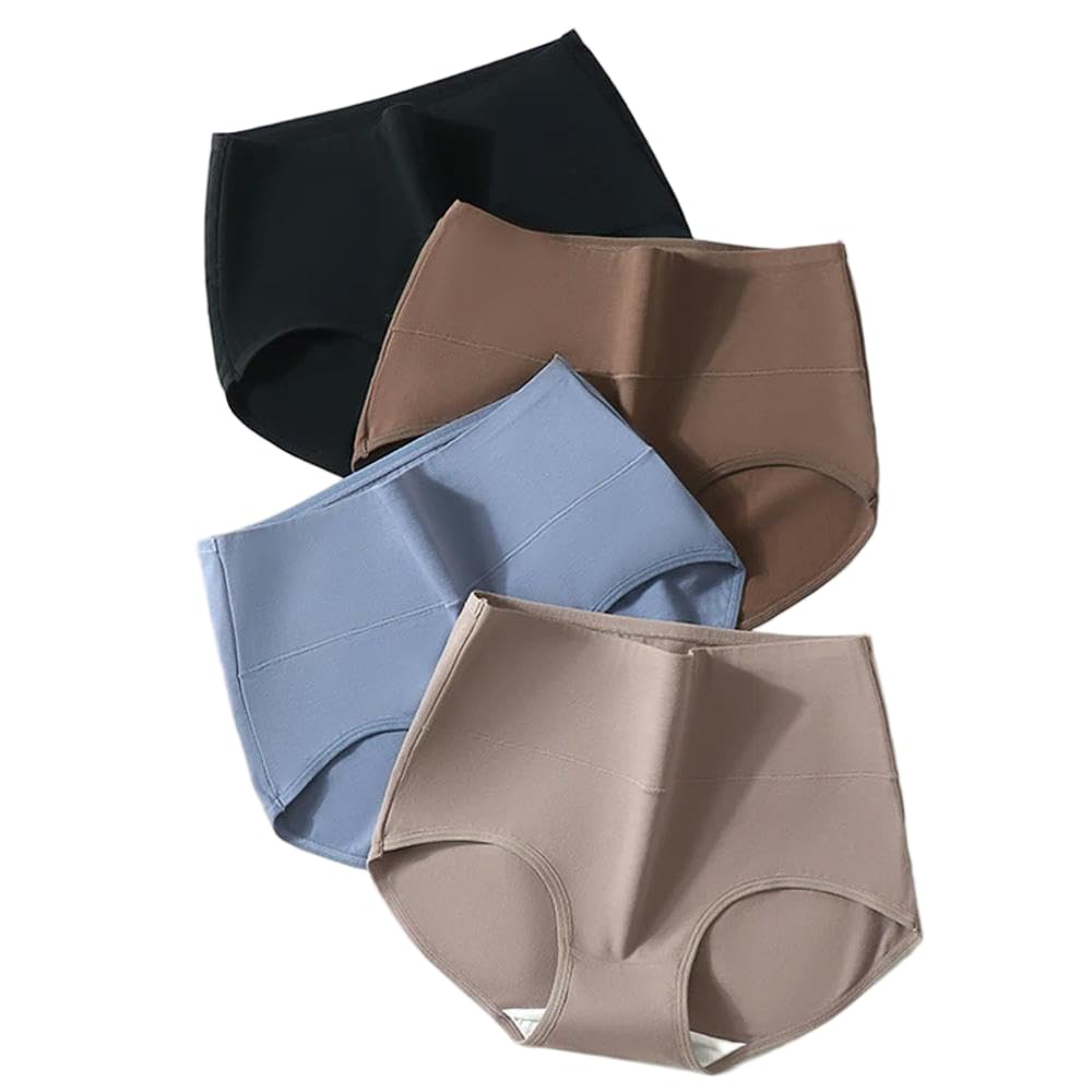 DYRBF - Bragas de algodón de cintura alta para mujer, ropa interior adelgazante, sin costuras, ropa interior sexy y transpirable para mujer, 4 piezas