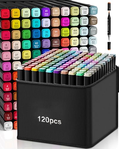Shanghigh Alcohol Markers Double Tipped - 120 Colors Art Drawing Marker Pen Alcohol Based Markers Set for Kids Artist Adult Highlighter Pen Sketch for Painting Coloring Sketching and Drawing