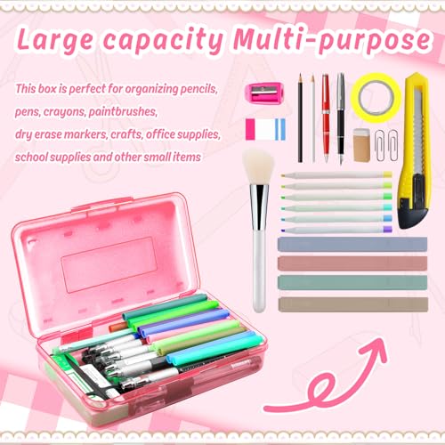Image of Pink Clear Large Plastic Hard Pencil Box Case for Girls Boys, Crayon Box for School Supplies and Office Supplies