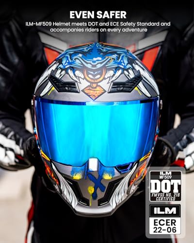 Image of ILM Motorcycle Helmets for Adult Men Women Full Face DOT ECE Powersports Dual Visor Street Racing Helmet with Pinlock Cascos para Motos Model MF509 (Ronin Blue, L) | Powersports, Dual Visor, Street Racing, Pinlock, Cascos para Motos
