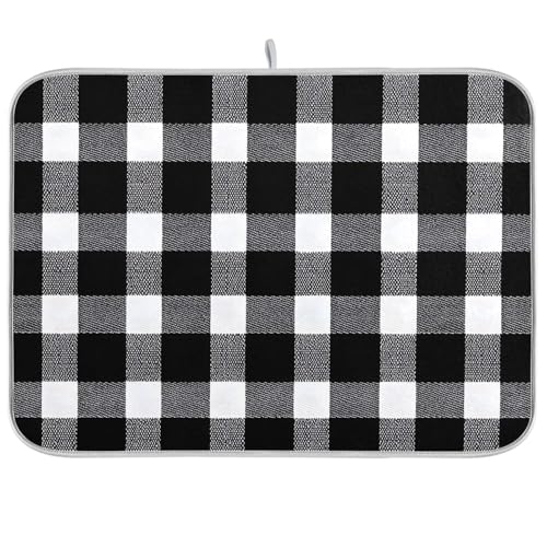 ALAZA Dish Drying Mat, Buffalo Check Plaid Tartan Super Absorbent Reversible Rack Pads Kitchen Counter Mat 16 x 18 inch