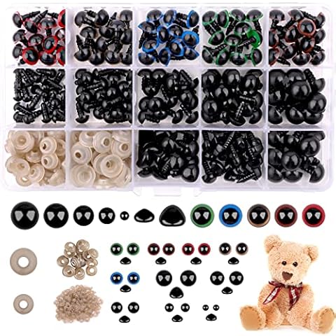 Ailvor Sicherheitsaugen für Häkeltiere, 195 Stück Amigurumi Augen mit Unterlegscheiben, Knopfaugen zum Annähen, Kunststoff Puppenaugen Sicherheitsnasen Cover