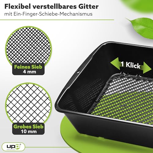 UPP Gartensieb 2-in-1 | Rundsieb mit Einstellbarer Machengröße | Sieb, Erdsieb, Sandsieb Alles in einem Gartengerät Schwarz 39,5x29x11cm