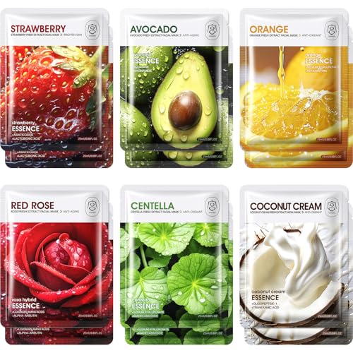 Sularpek 12 Pezzi Maschera Viso, Maschere Idratante Viso Nutriente, per Tutti i Tipi di Pelle, Idratante, Lenitive, Idratazione Profonda