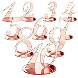 Yalikop 10 Pcs Table Numbers for Wedding 1-10 Reception Wedding Numbers Signs with Holder Elegant Mirror Table Number for Engagement Party Birthday Anniversary Event Catering(Rose Gold)