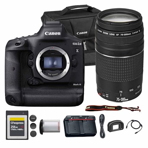 Canon EOS-1D X Mark III DSLR Camera | 20.1MP Full-Frame CMOS Sensor, DIGIC X Processor & 4K Video | Pro Sports & Wildlife Camera (3829C002) EF 75-300mm f/4-5.6 III Lens + Bag + 256GB Card