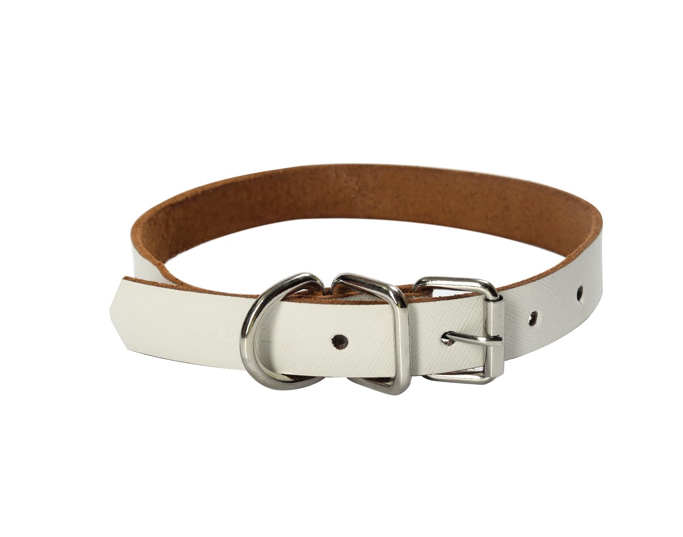Genuine Leather Dog Collar, Adjustable Pet Collar, 5 Sizes XS-XL, Multiple Colours (Elegant White, X-Large)