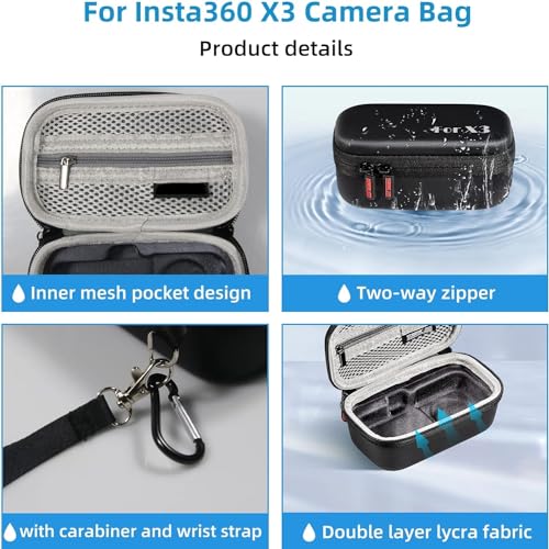 Image of M.G.R.J Portable Carrying Case Cover for Insta360 X4 Air / X3 / X2 Action Camera (Hard|EVA|Black)