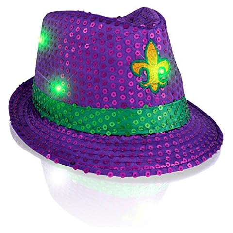 FlashingBlinkyLights Mardi Gras Sequin Light Up LED Fedora Hat Cover