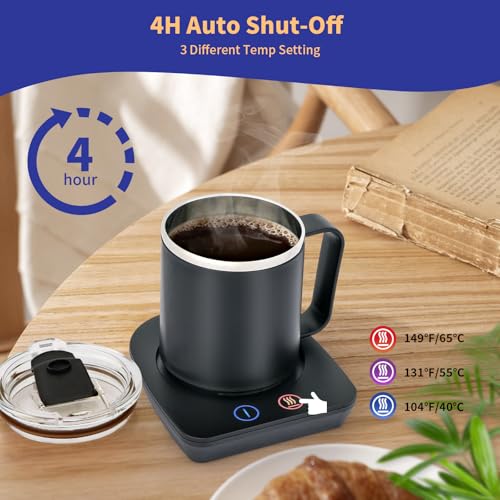 Image of VOBAGA Coffee Mug Warmer with 15oz Mug Set, Electric Coffee Cup Warmer with Three Temperature Settings for Home Office Desk, Smart Coffee Warmer with Auto Shut Off for Cocoa Tea Candles Coffee Gift