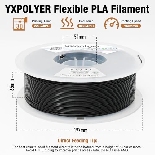 Image of YXPOLYER Flexible PLA Filament Flex PLA Pro 1.75mm 1kg Soft PLA 92A 3D Printer Filament for Bouncy Airless Basketball and Food Safe Food-Grade Stretchy Dog Toy, Raven Black