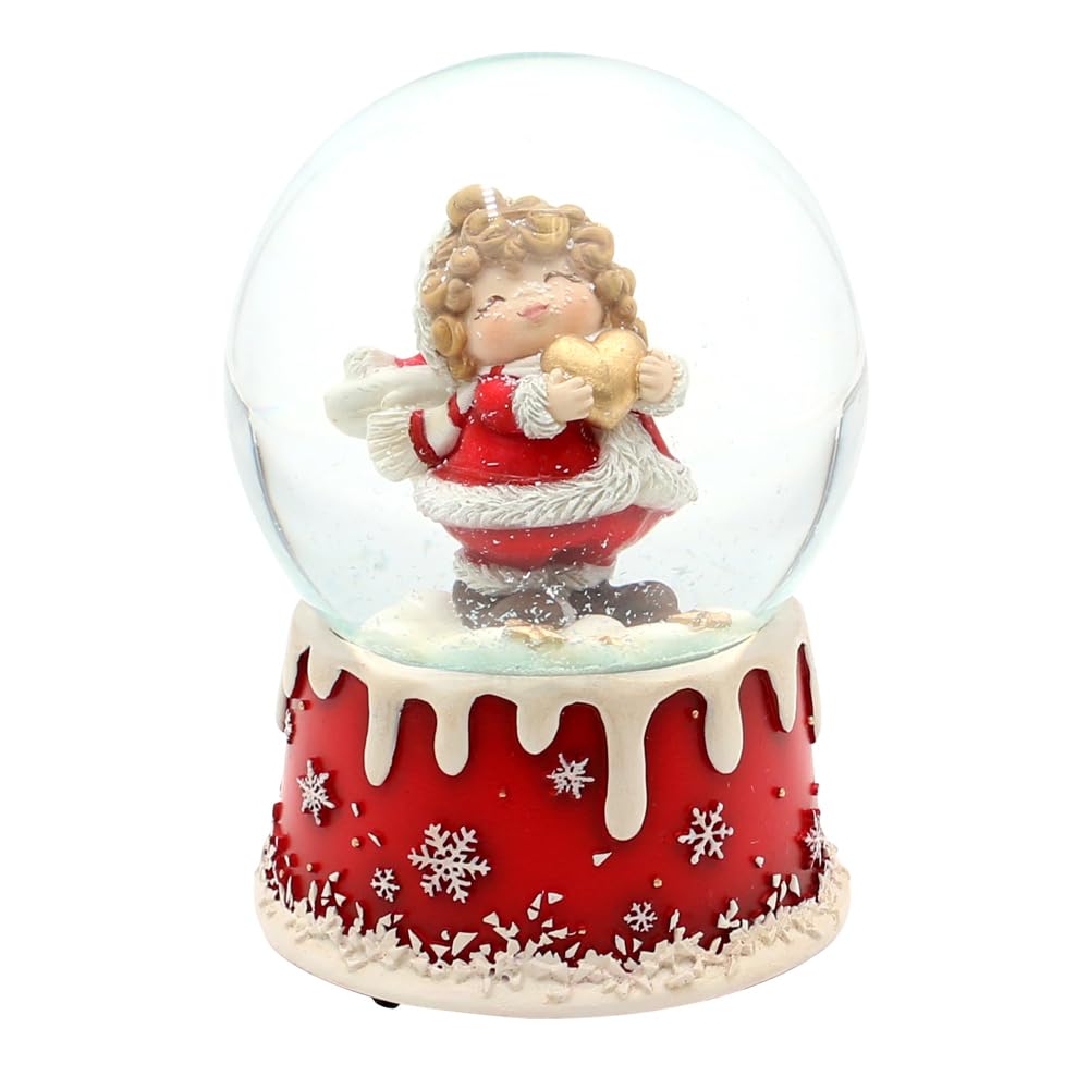 Boule à Neige avec mécanisme - Ange avec cœur - sur Socle enneigé - Mélodie : Oh du Fröhliche - L/L/H/Ø Boule 10 x 10 x 15 cm Ø 10 cm