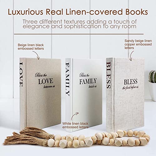 Libros de decoración cubiertos de lino natural juego de 3 piezas premium 3