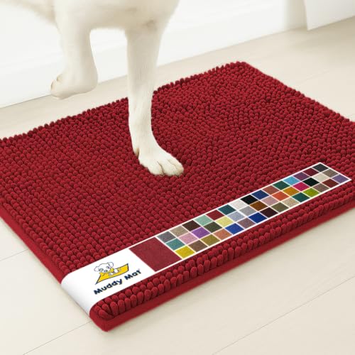 Image of Muddy Mat | Super Water Absorbent Door Mat Indoor, Microfiber Quick Dry Chenille Entryway Rug, Slip Resistant Front Door Mat, Indoor Mats for Entryway, Machine Washable Pet Rug, Red 20 inch x 30 inch