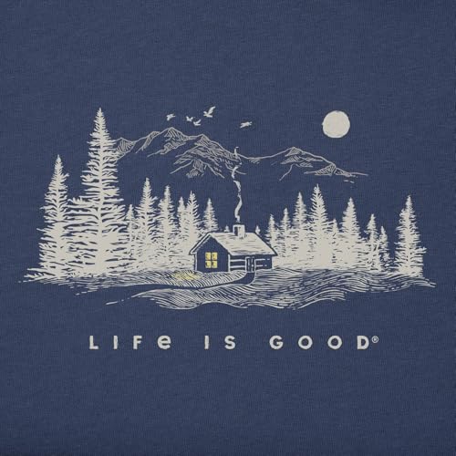 Life is Good. Men's Cabin Escape Long Sleeve Crusher Tee, Darkest Blue2