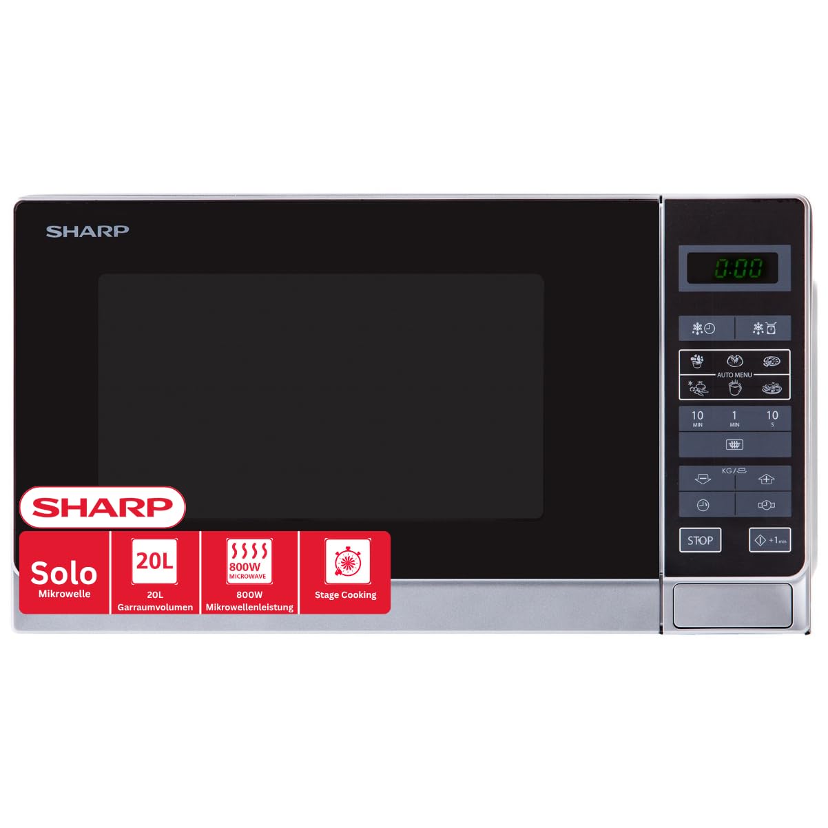Sharp R-242 INW Microondas 20L, Control Táctil, 800W, 800 W, 20 litros, Acier