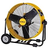DEWALT DXF2490 High Velocity Fan, Floor Fans, 24 Inch Large Electric Metal Rotating Industrial Fan with 360° Adjustable Tilt & Large Wheel, Drum Fans for Outdoor and Warehouse, Yellow