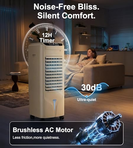 Image of Landeagle 32 inch Swamp Cooler,1800CFM Windowless Portable Air Conditioners with 120Oscillation,Evaporative Coolers with 4.2Gal Tank,12H Timer,Cooling Fans that Blow Cold Air for Room Indoor, Yellow