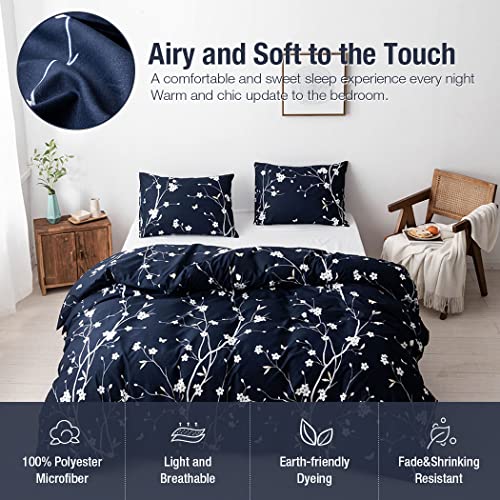 Lekesky King Size Duvet Cover Sets Blue, Floral Bedding Sets Soft Microfiber - Image 2