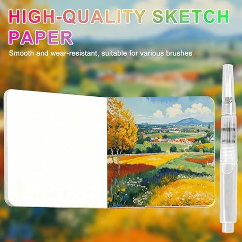 Image of Mini Watercolor Paint Set,24 color Paints, 15 Grids Portable Wooden Travel Palette, Sketchbook & Copper Clip, Metal Clip -For Beginners, Artists & Painting Enthusiasts