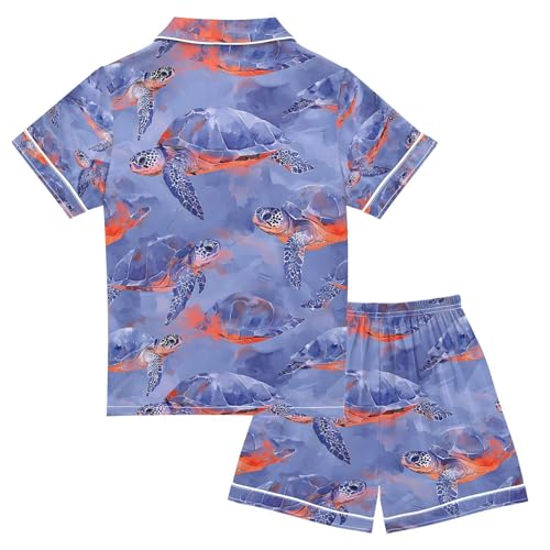 senya Fire Ice Turtle Satin Summer Pajama Sets Silk Short Sleeve Button Down Sleepwear2