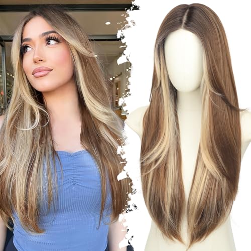 Eawwii Ombre Light Brown With Blonde Glueless Wigs for Women Pre Cut...