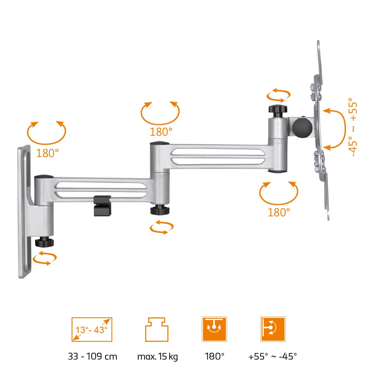 my wall Supporto da parete per TV per camper – HC2-3L, supporto da parete per TV per camper e roulotte, orientabile, inclinabile, compatibile VESA