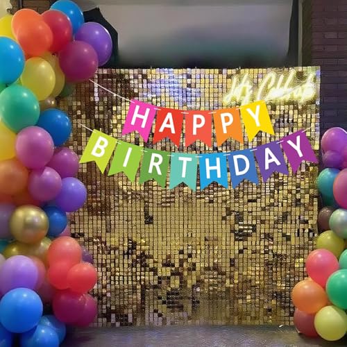 Image of Happy Birthday Banner Sign, Birthday Garland Wall Door Hanging Banners Flag for Women Men Boys Girls Party Backdrop Decorations, Personalized Name Banner White Letters Colorful