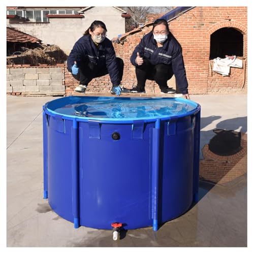 Estanque temporal de PVC para peces de 0,9 mm de grosor, redondo, multifuncional, para exteriores, para peces y camarones, con acero e y función de agua portátil para jardín