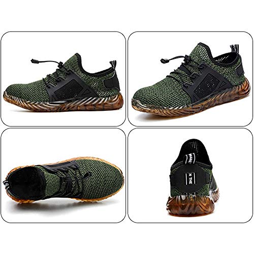 SYLPHID Steel Toe Shoes Work Safety Shoes for Men and Women Lightweight Breathable Industrial & Construction Sneakers Puncture Proof Footwear Green