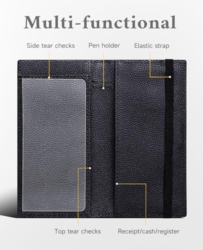 Image of Zreal Checkbook Cover for Women & Men, Premium Vegan Leather Checkbook Holder for Top & Side Tear Duplicate Checks with RFID Blocking (Black)