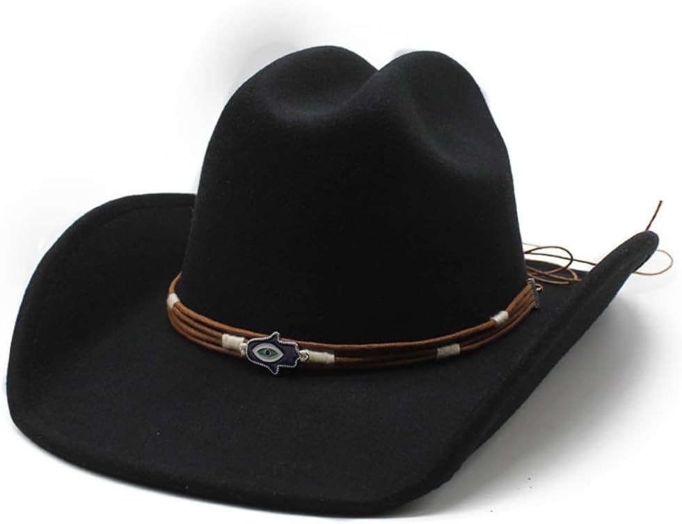 Western Cowboy Hat, Tan Felt with Leather Band and Decorative Concho, Classic Wide Brim
