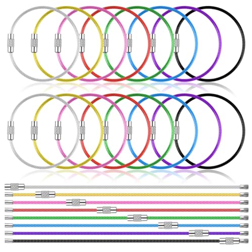 PEASUG 32 Pack 6 Inch Wire Keychain Cable 2mm Thick Cable Stainless Steel Key Ring Luggage Tags Loops for Keyrings Key Tags Luggage Tags Kitchen Utensils-Assorted Colors