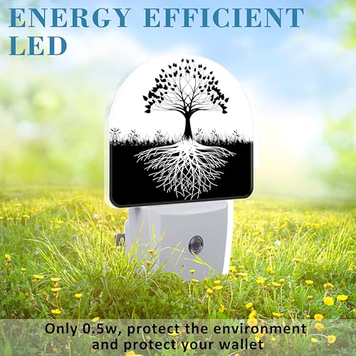 Image of Plug in Night Lights Black and White Tree of Life Nightlight Plug Into Wall Dusk to Dawn Sensor LED Night Light for Kid Girls Boys Women Decor, Hallway, Kitchen, Bathroom, Nursery, Stairs
