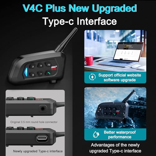 Novamente V4 Plus Motorcycle Bluetooth Headset, 4-Way 1500m Helmet Intercom with IP65 Waterproof,Noise Cancellation,FM (1Pack) - image 9