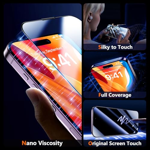 Image of UniqueMe for iPhone 14 Pro Screen Protector - [Military Grade Shatterproof & 9H+ Hardness] Screen Protector 14 Pro Tempered Glass Full Coverage Protection, Easy Installation, 2 Packs