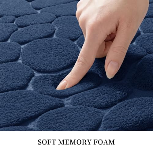 Image of YIHOUSE Memory Foam Bath Mat Cobblestone Bathroom Rugs Super Water Absorbent Bath Mats for Bathroom Machine Washable Bath Rugs(17x24,Dark Blue)