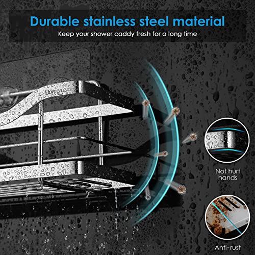 Shower Caddy Shelf Organizer Storage: Wall Adhesive Shower Holder for Inside Bathtub Shampoo No Drilling - Stainless Steel Shower Stall Basket High Suction - Rustproof Bathroom Rack for Bath 2 Pack