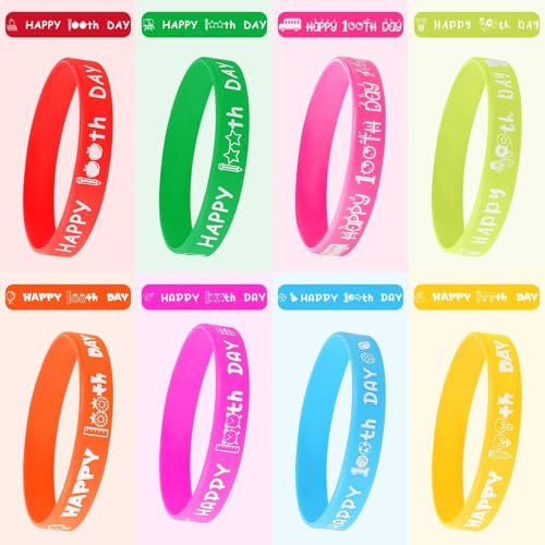 Image of JUNEBRUSHS 64pcs 100th Day of School Party Favors Silicone Bracelets
