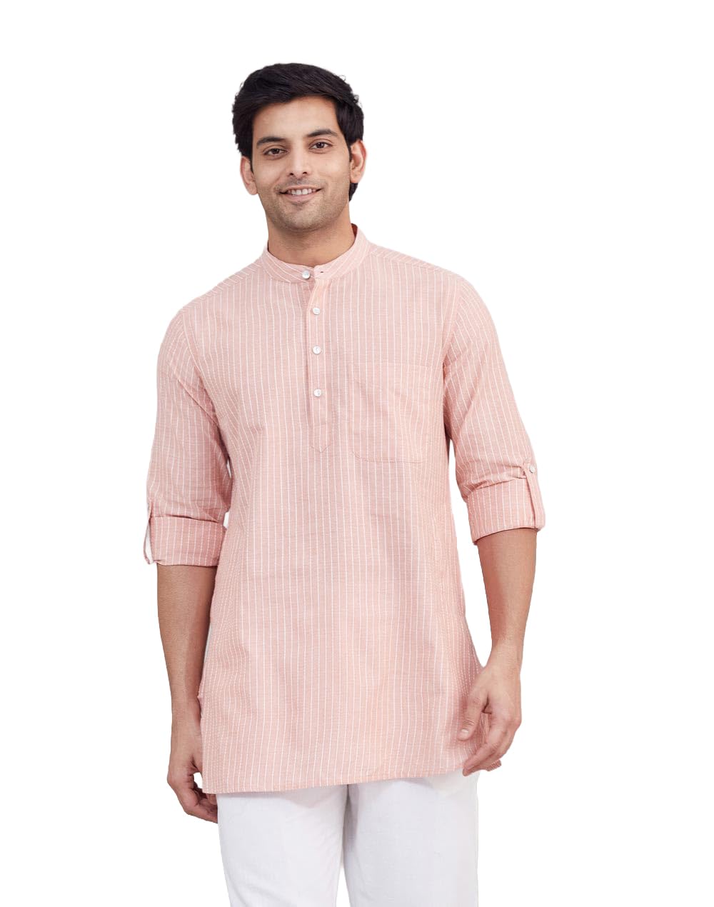 Orange Cotton Short Kurta-image-15