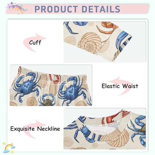 Pajama Sets Long Sleeve Marine Life Colorful Crabs Soft Comfy Sleepwear 2 Piece PJS 3-8T4