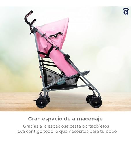 Miniatura 4 de Asalvo Freedom Silla De Paseo Ligera, Carro Plegable Ultraligera Y Compacta, Asa Trolley, Equipaje Avión, Reclinable, Barra Seguridad, Arnés 5 Puntos, Desde 0 Meses Hasta 15 Kg, Rosa
