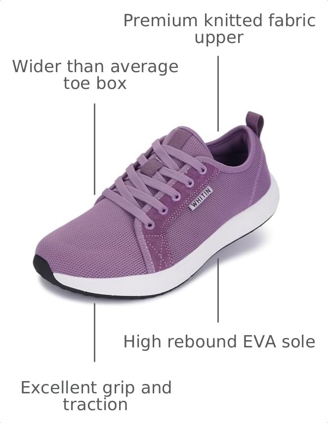 Image of WHITIN Women's Wide Toe Box Walking Shoes Zero Drop Sneakers | Durable Rubber Outsole, Removable Insole, Lace up Custom Fit, Wide Width Design for Natural Toe Splay