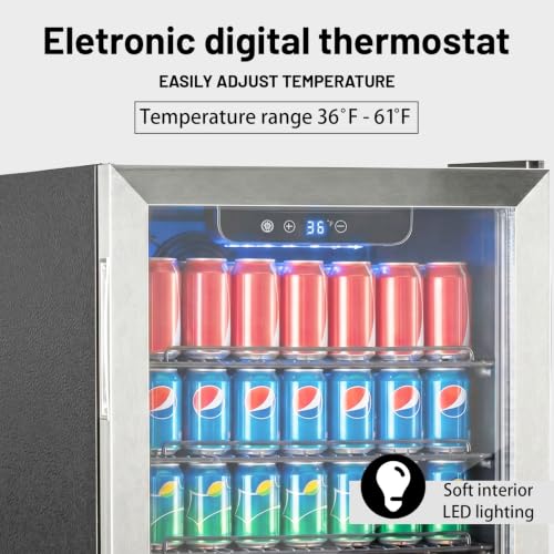 Image of DOGHLY 3.1 Cu.ft Beverage Refrigerator Cooler, 110 Can Mini Fridge with Glass Door, Digital Temperature Display for Soda, Beer or Wine For Office Bar with Adjustable Removable Shelves