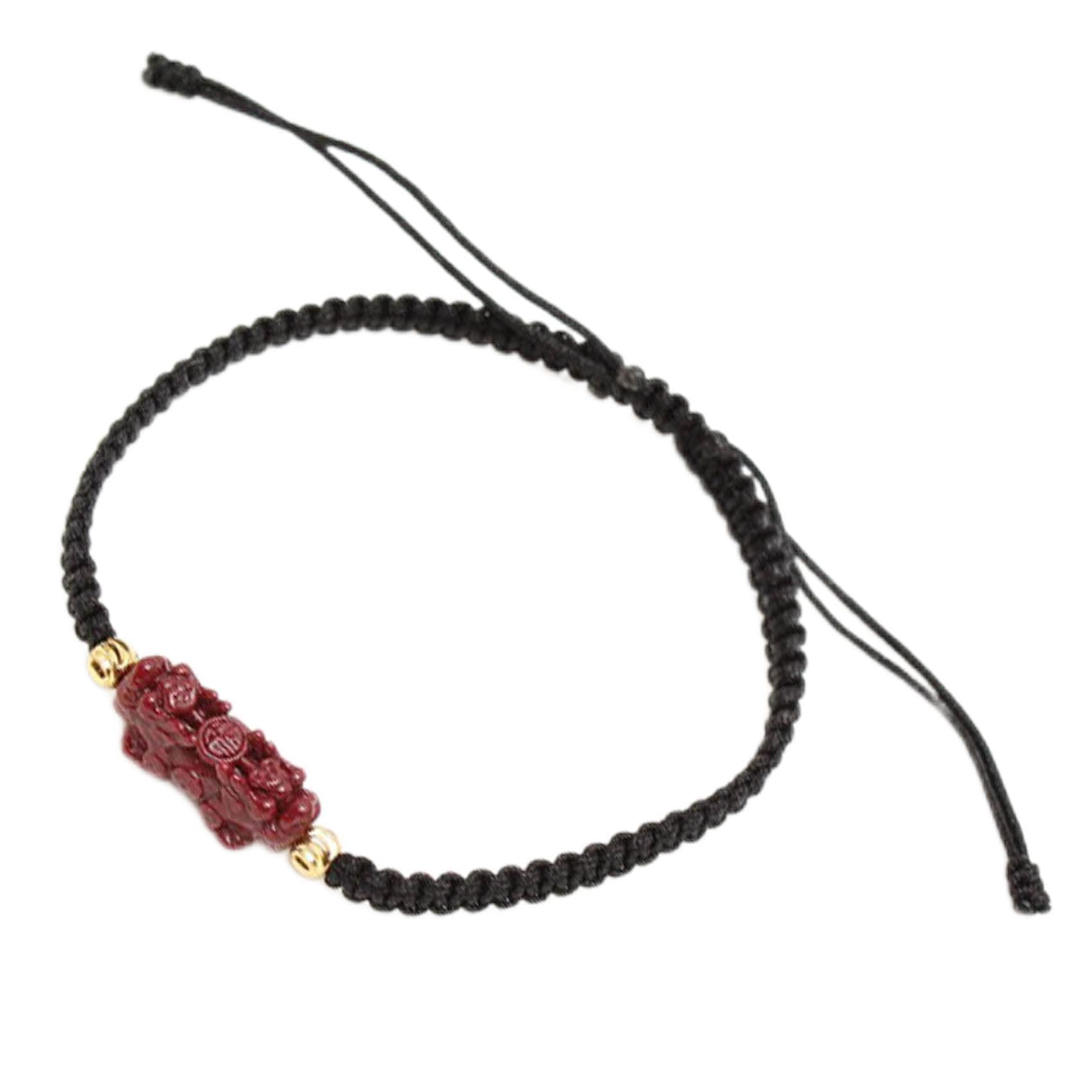 2 Pulseras Feng Shui Pulsera de Piedra de Cristal de cinabrio Natural Pulsera de Hilo Rojo Pulsera Budista Hecha a Mano de la Suerte Amuleto Vintage de Buena Suerte Ajustable, Negro