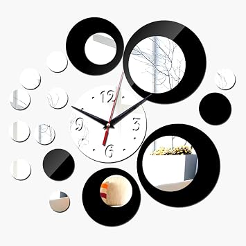 DIY Wall Clock Modern Wall Decoration Modern Clock 3D Kitchen Clock with Clockwork for Home Restaurant Office HotelSilver + Black